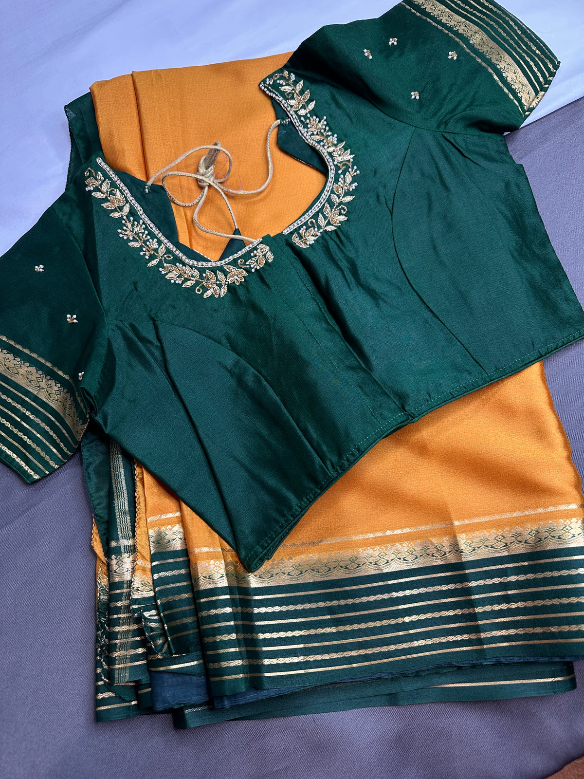 Yellow Green Pure Mysore Silk Light Weight Saree - 