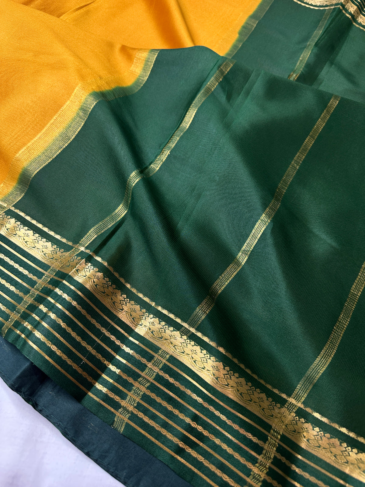 Yellow Green Pure Mysore Silk Light Weight Saree - 