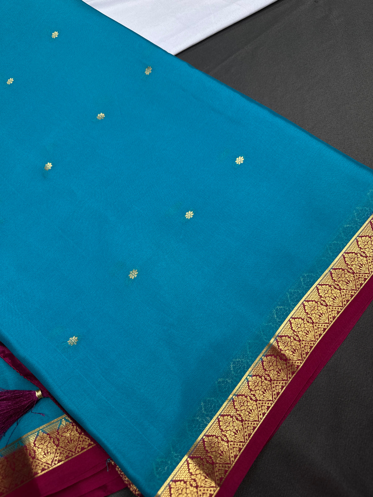 Blue Pink Pure Mysore Silk Light Weight Saree - 