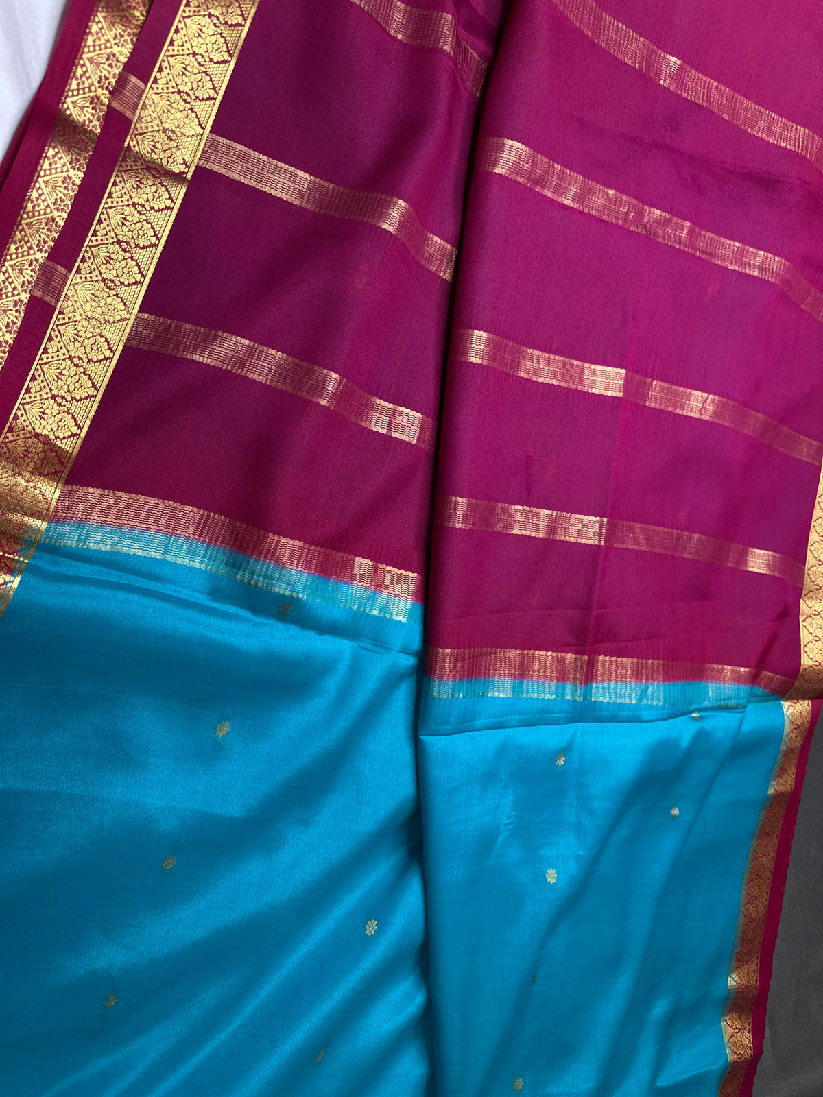 Blue Pink Pure Mysore Silk Light Weight Saree - 