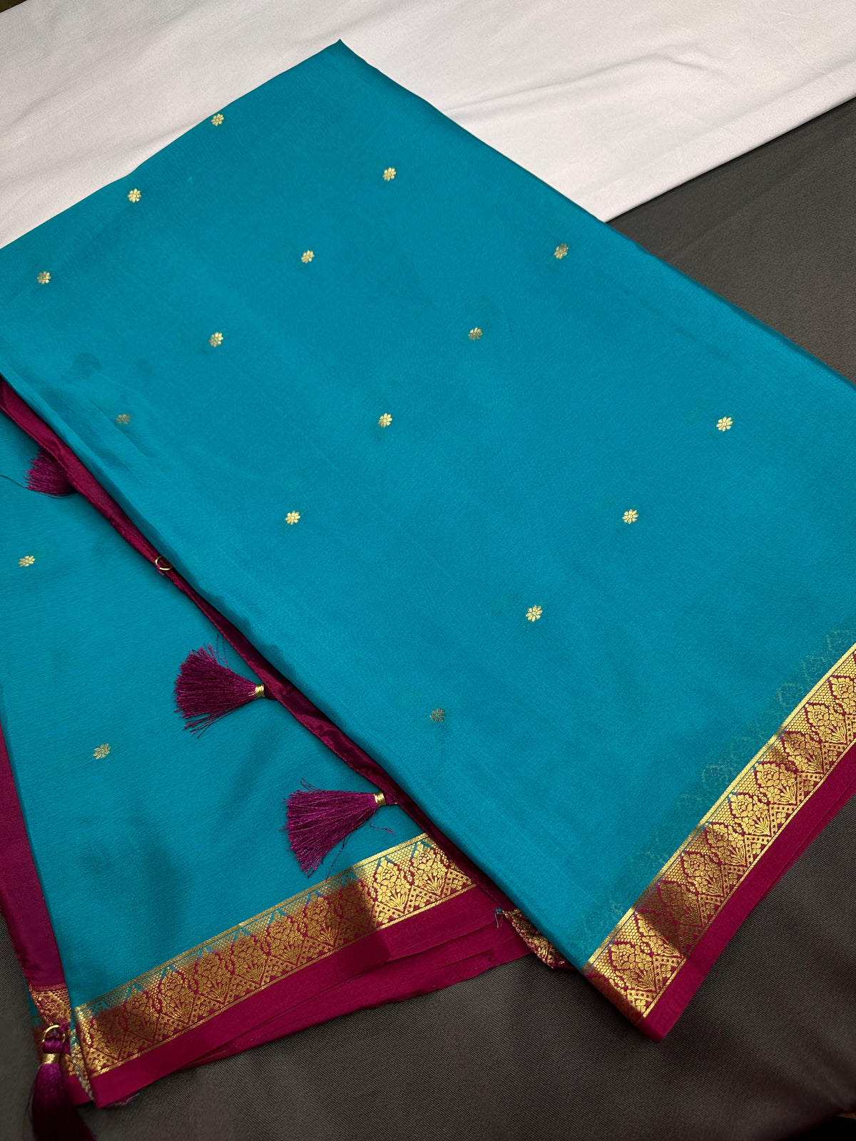Blue Pink Pure Mysore Silk Light Weight Saree - 