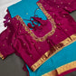 Blue Pink Pure Mysore Silk Light Weight Saree - 