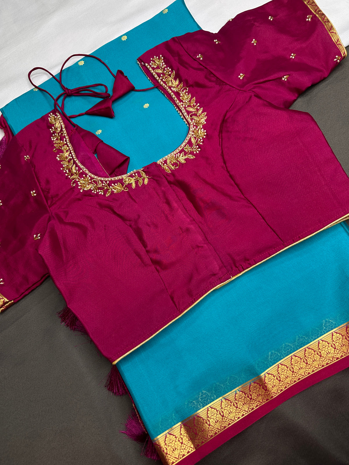 Blue Pink Pure Mysore Silk Light Weight Saree - 