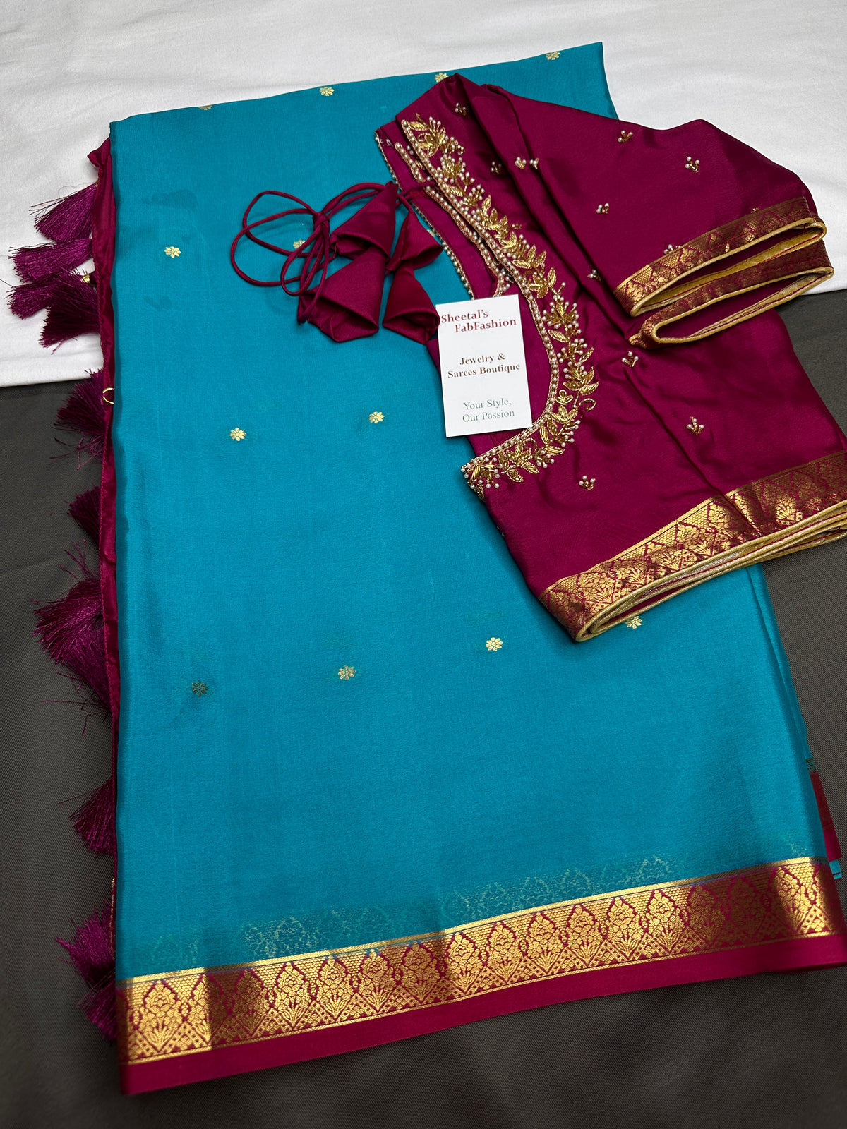 Blue Pink Pure Mysore Silk Light Weight Saree - 