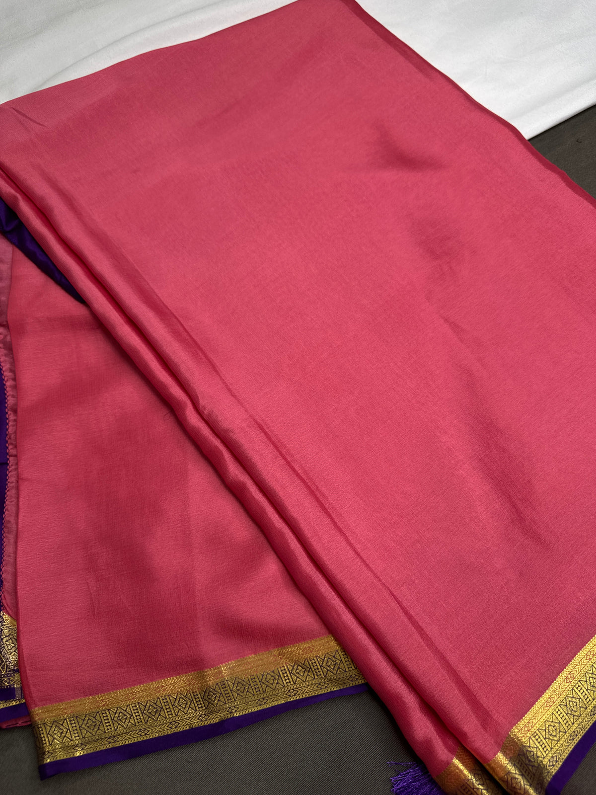 Pink Purple Pure Mysore Silk Light Weight Saree - 