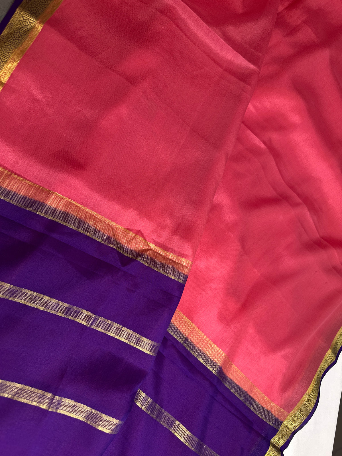 Pink Purple Pure Mysore Silk Light Weight Saree - 