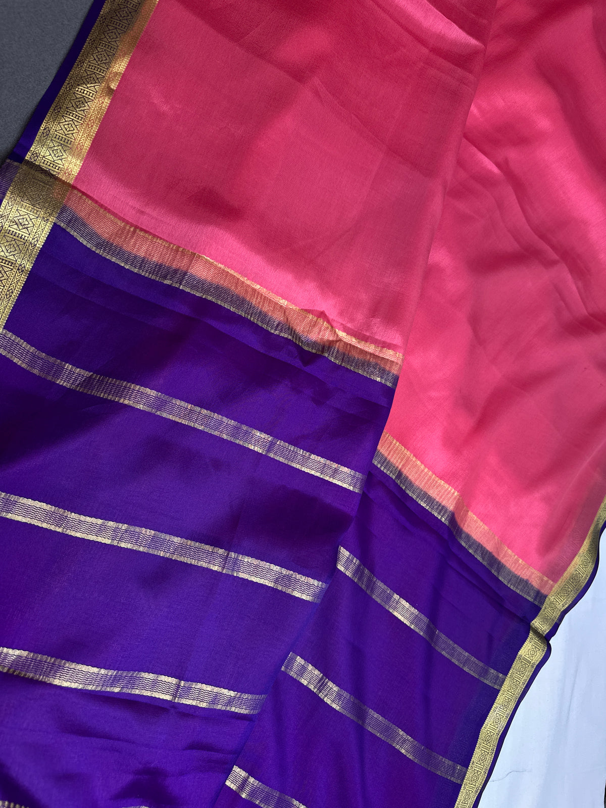 Pink Purple Pure Mysore Silk Light Weight Saree - 
