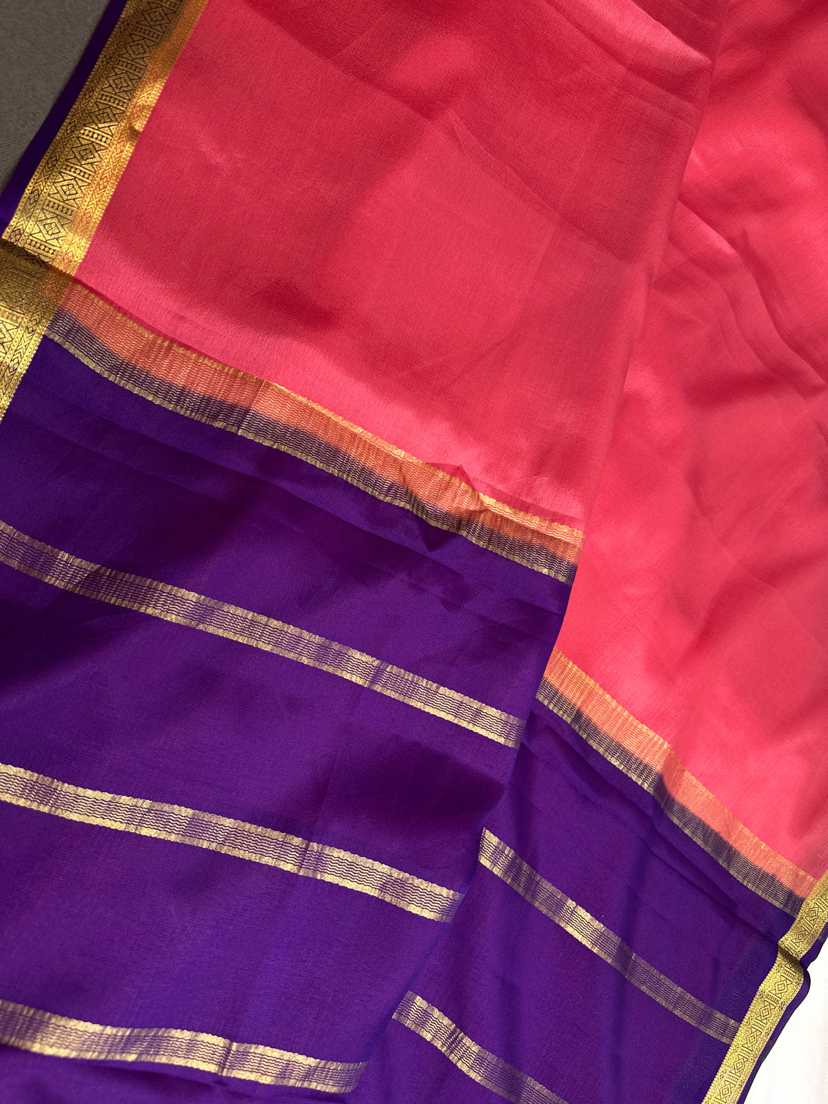Pink Purple Pure Mysore Silk Light Weight Saree - 