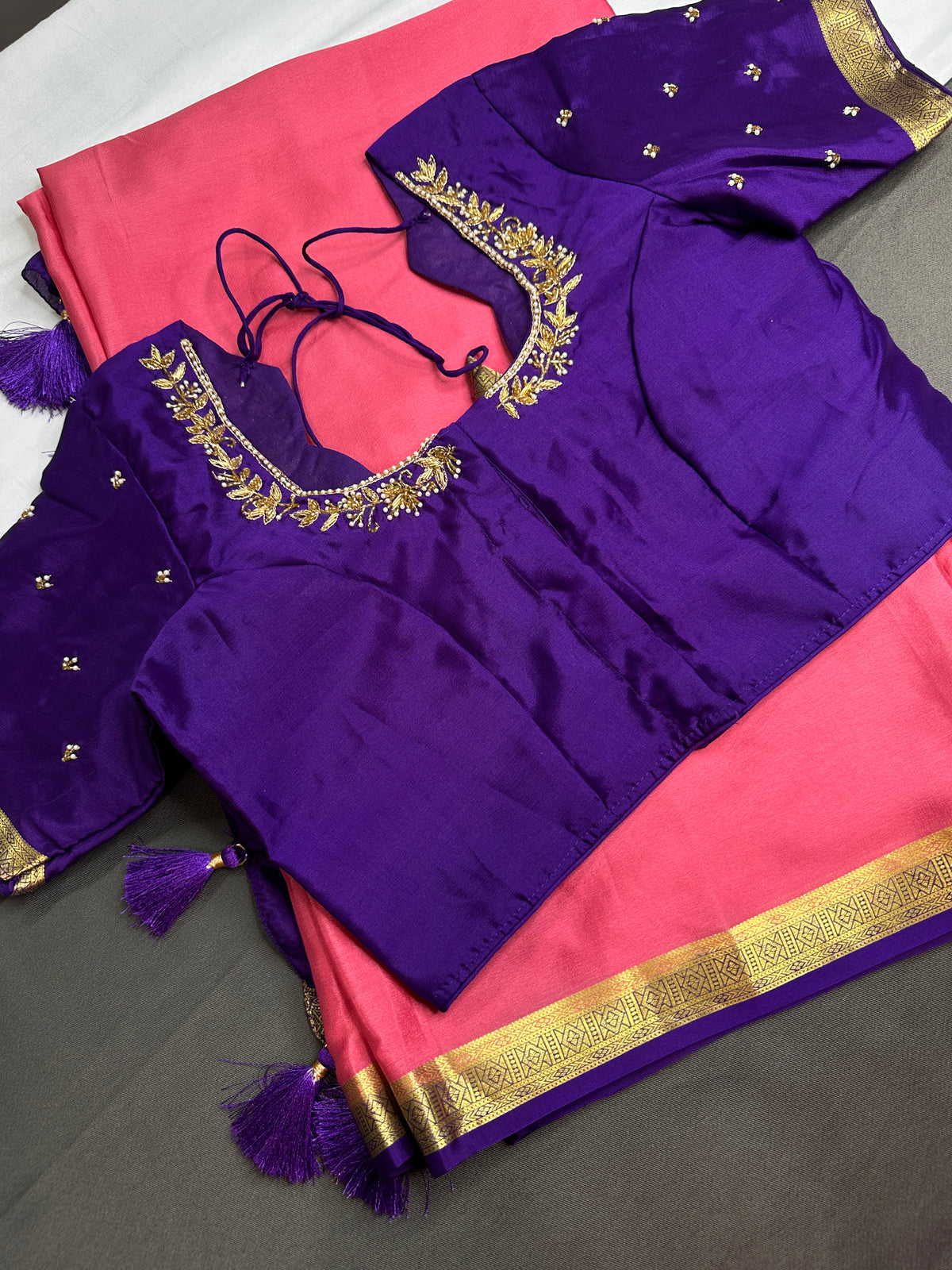 Pink Purple Pure Mysore Silk Light Weight Saree - 