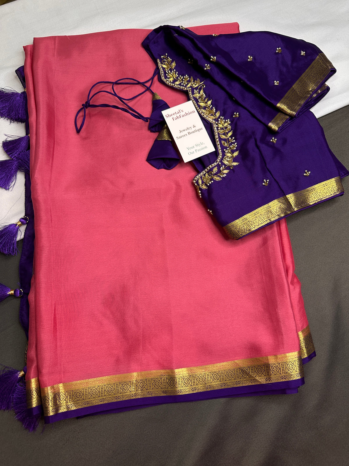 Pink Purple Pure Mysore Silk Light Weight Saree - 