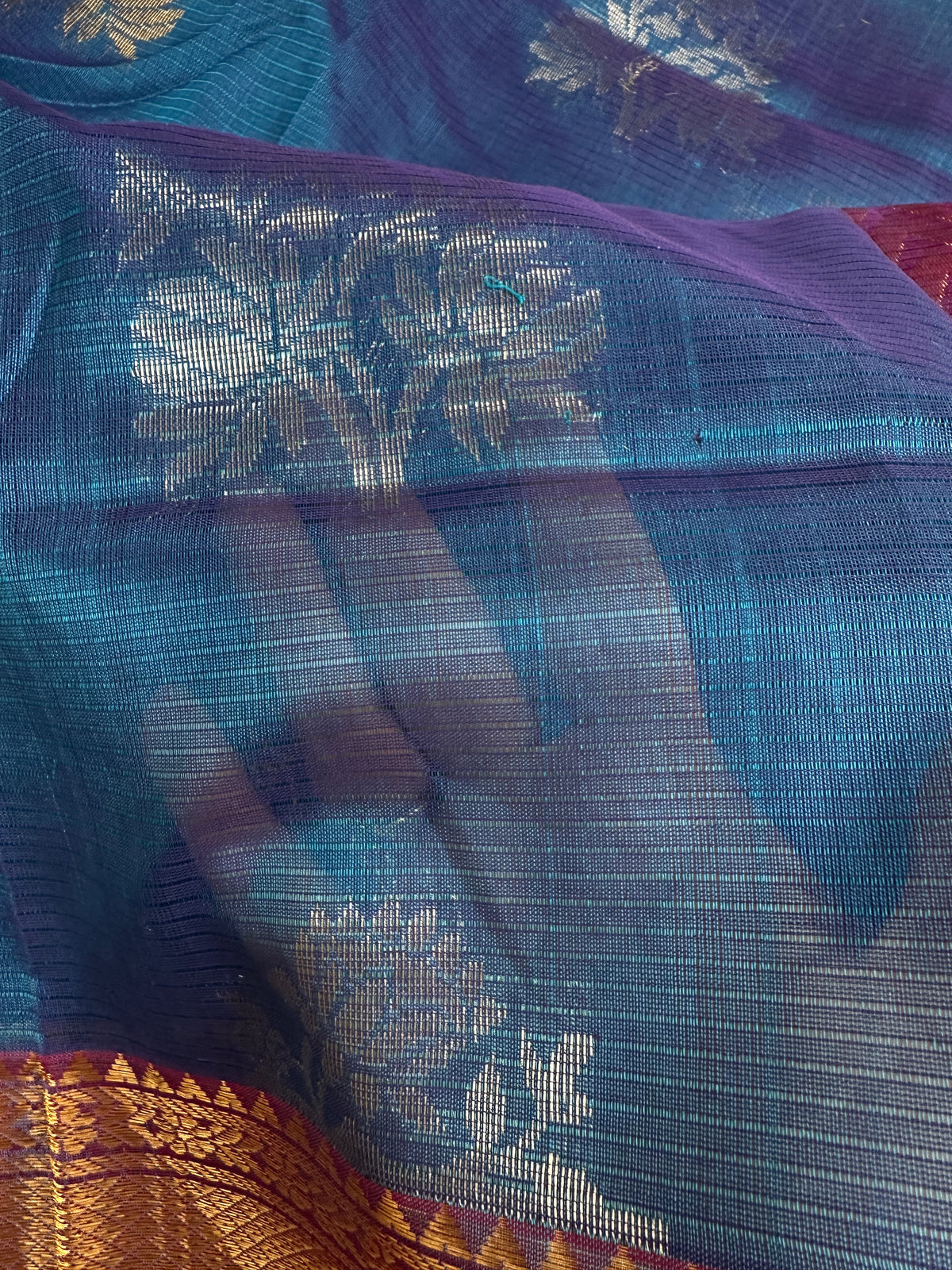 Pure Mangalgiri Blue Pink Saree - 