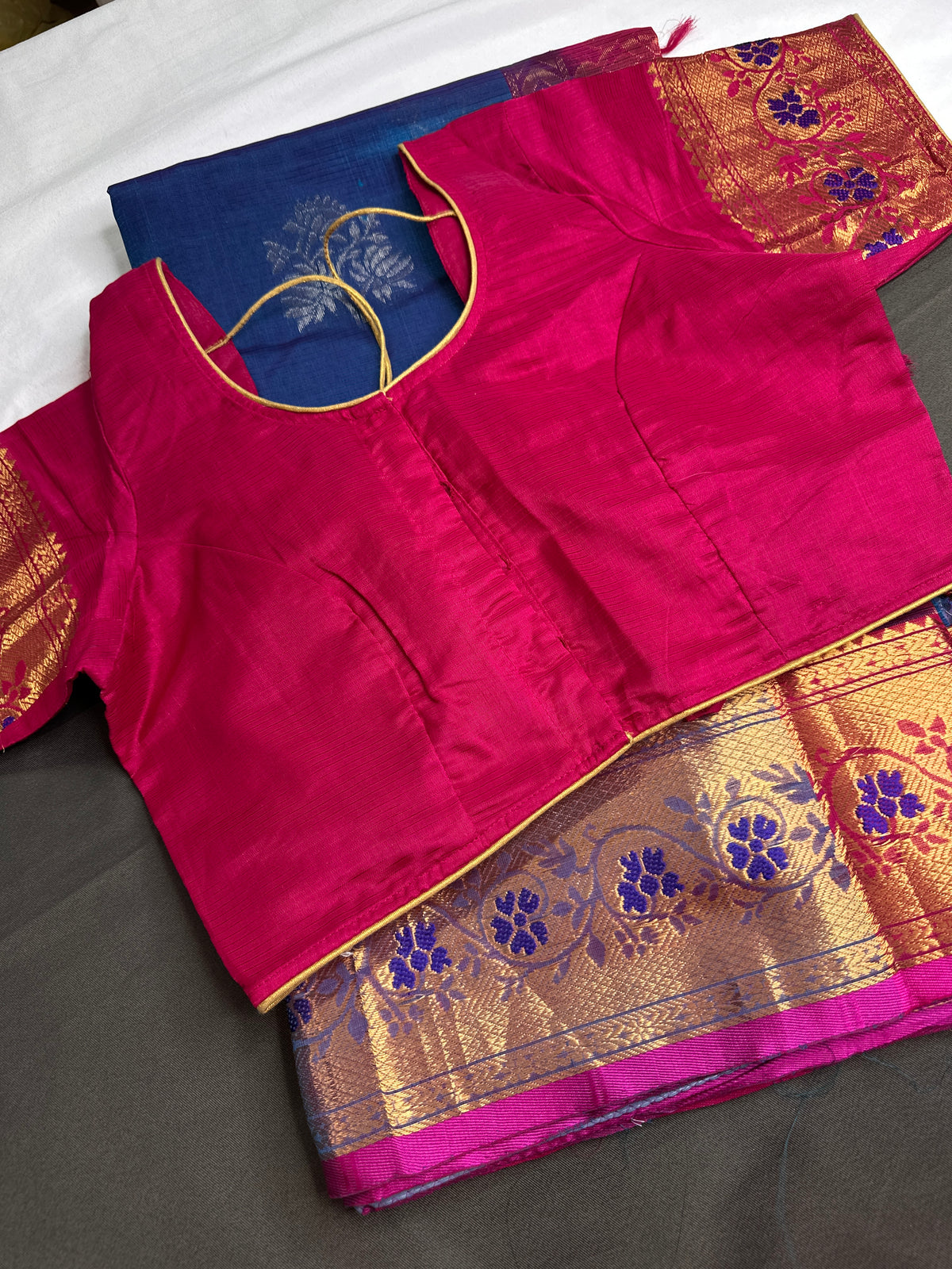 Pure Mangalgiri Blue Pink Saree - 
