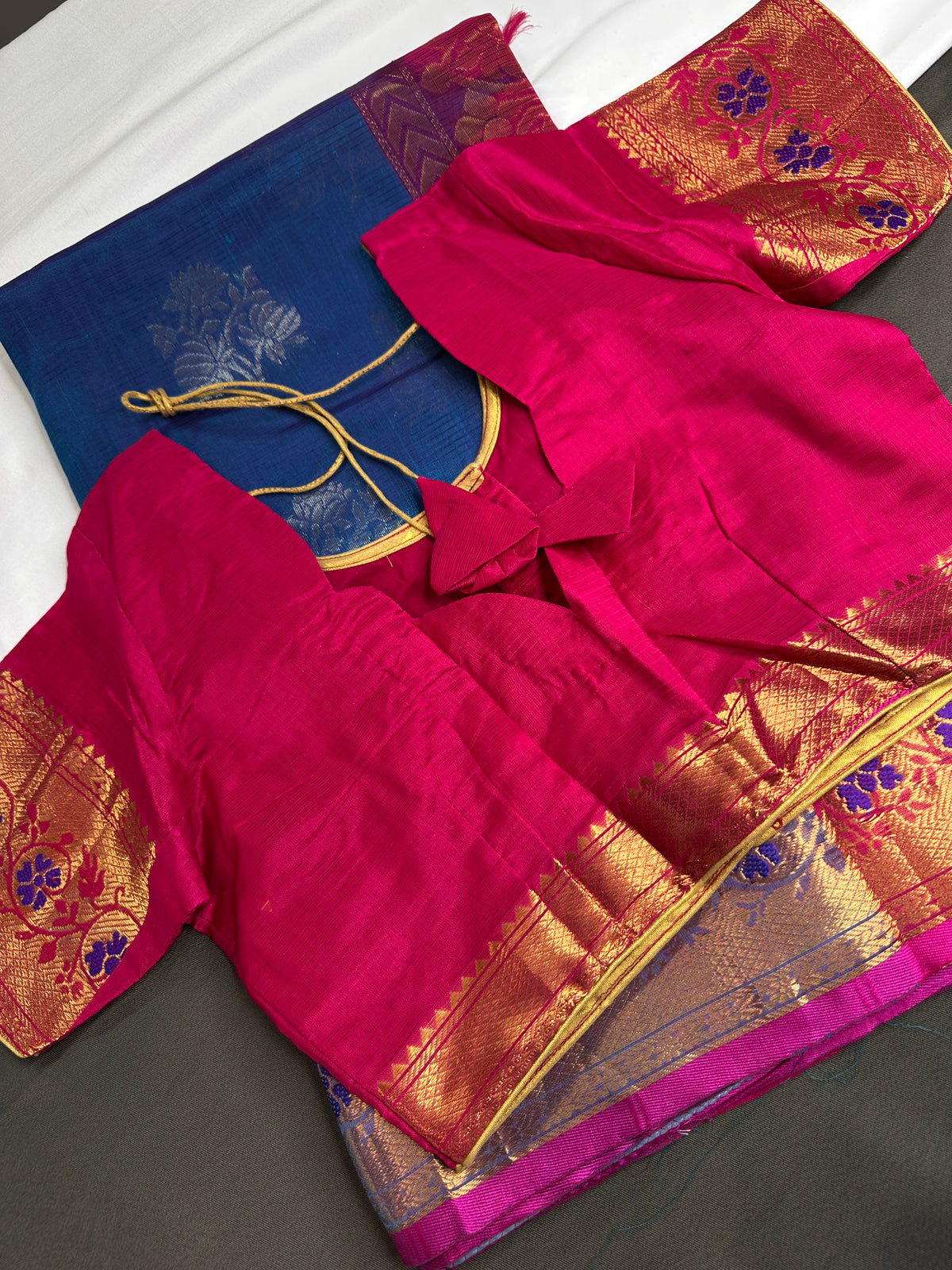 Pure Mangalgiri Blue Pink Saree - 