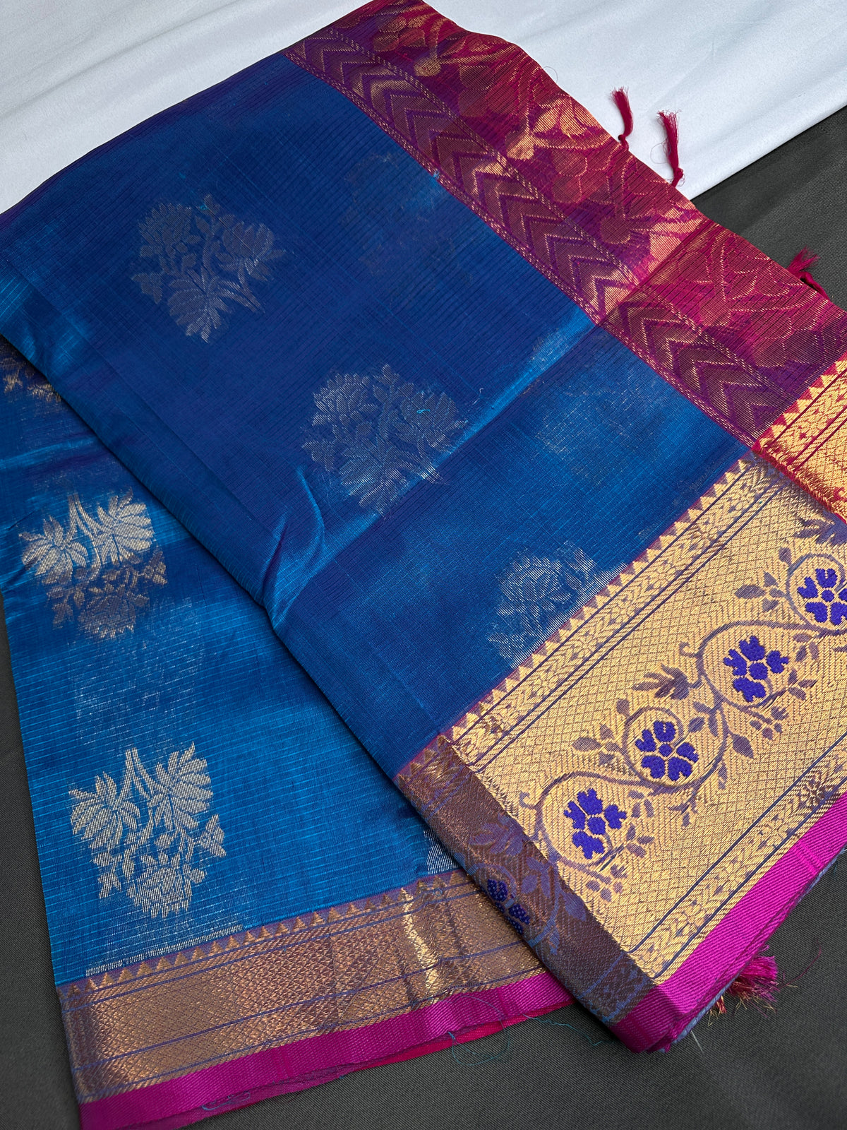 Pure Mangalgiri Blue Pink Saree - 