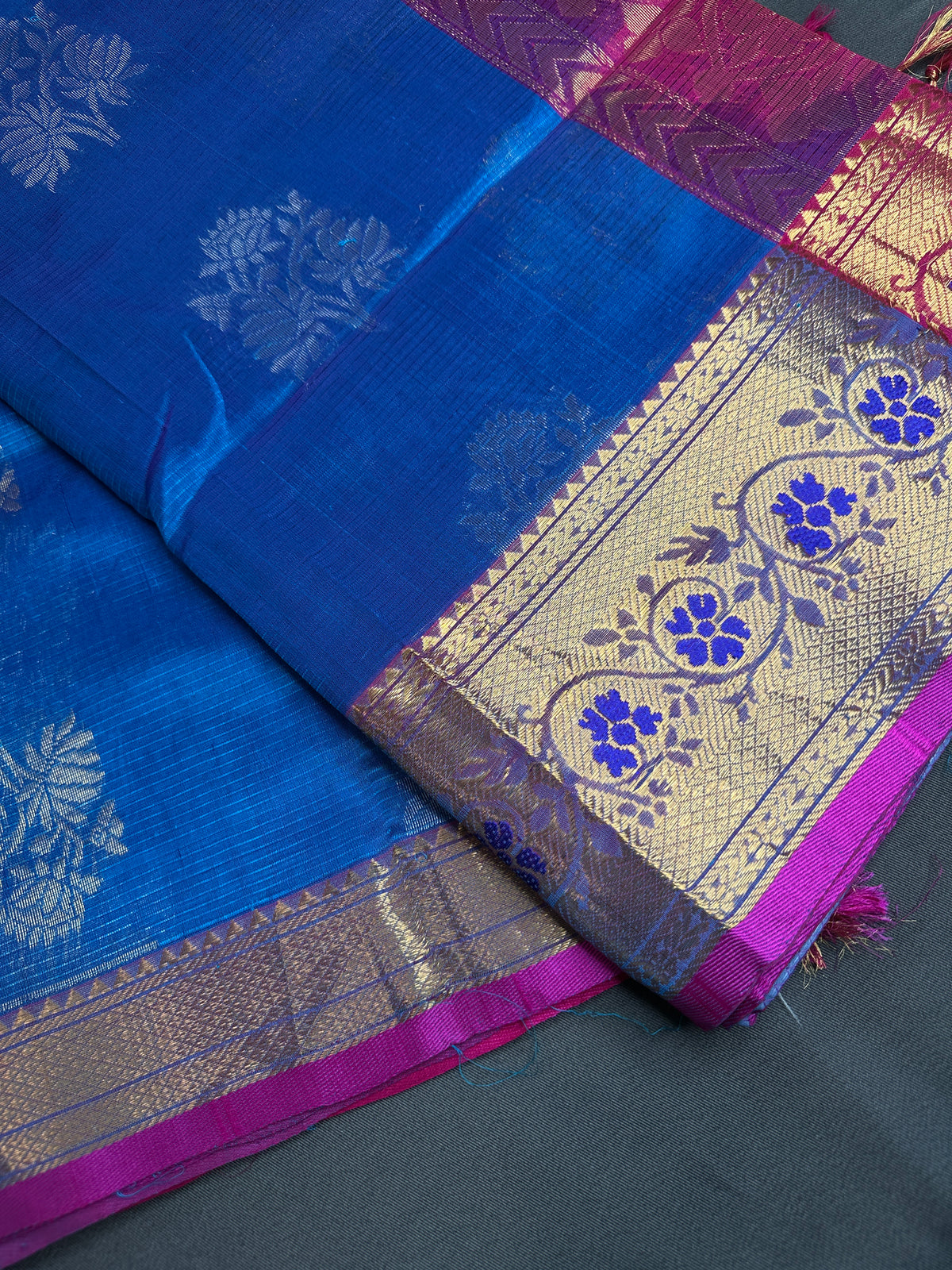 Pure Mangalgiri Blue Pink Saree - 