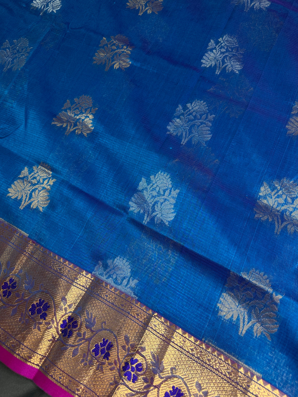 Pure Mangalgiri Blue Pink Saree - 