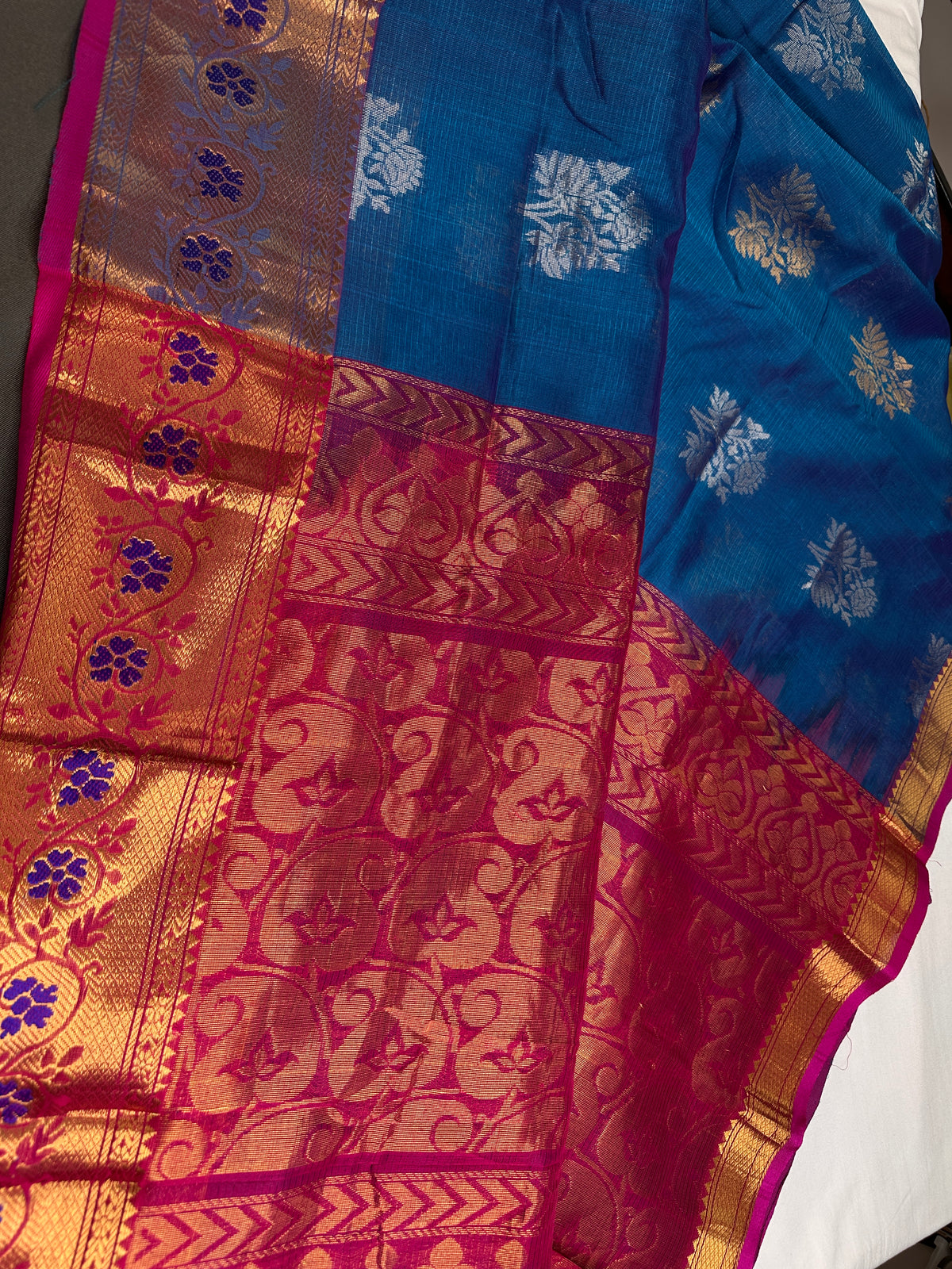 Pure Mangalgiri Blue Pink Saree - 