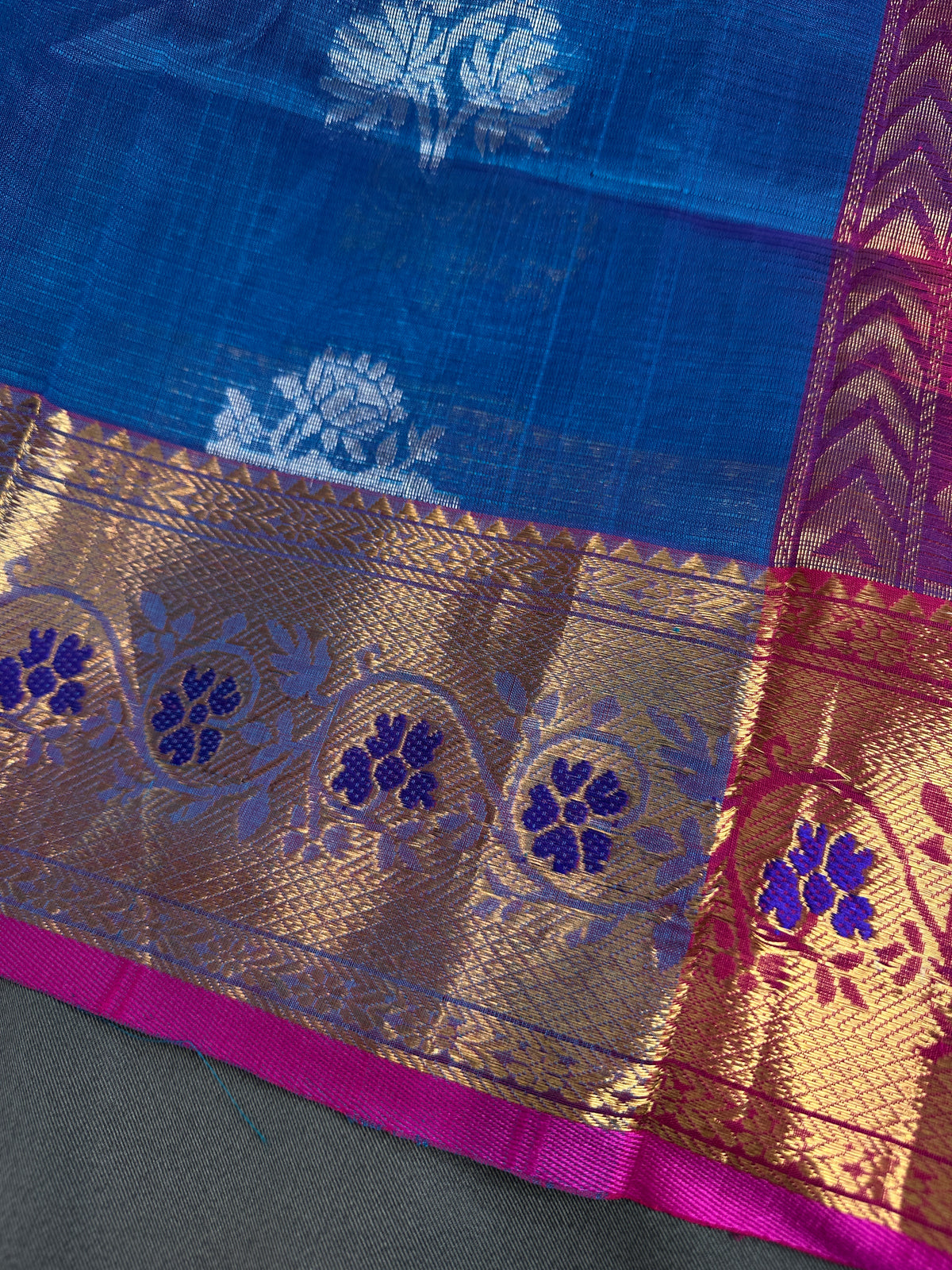 Pure Mangalgiri Blue Pink Saree - 