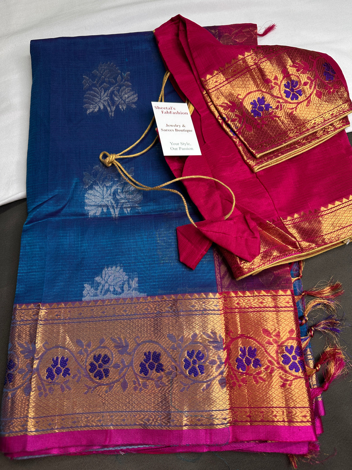 Pure Mangalgiri Blue Pink Saree - 
