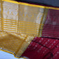 Pure Mangalgiri Red Yellow Saree with Stitched Blouse - SR001074