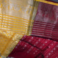 Pure Mangalgiri Red Yellow Saree with Stitched Blouse - SR001074