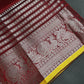 Pure Mangalgiri Red Yellow Saree with Stitched Blouse - SR001074