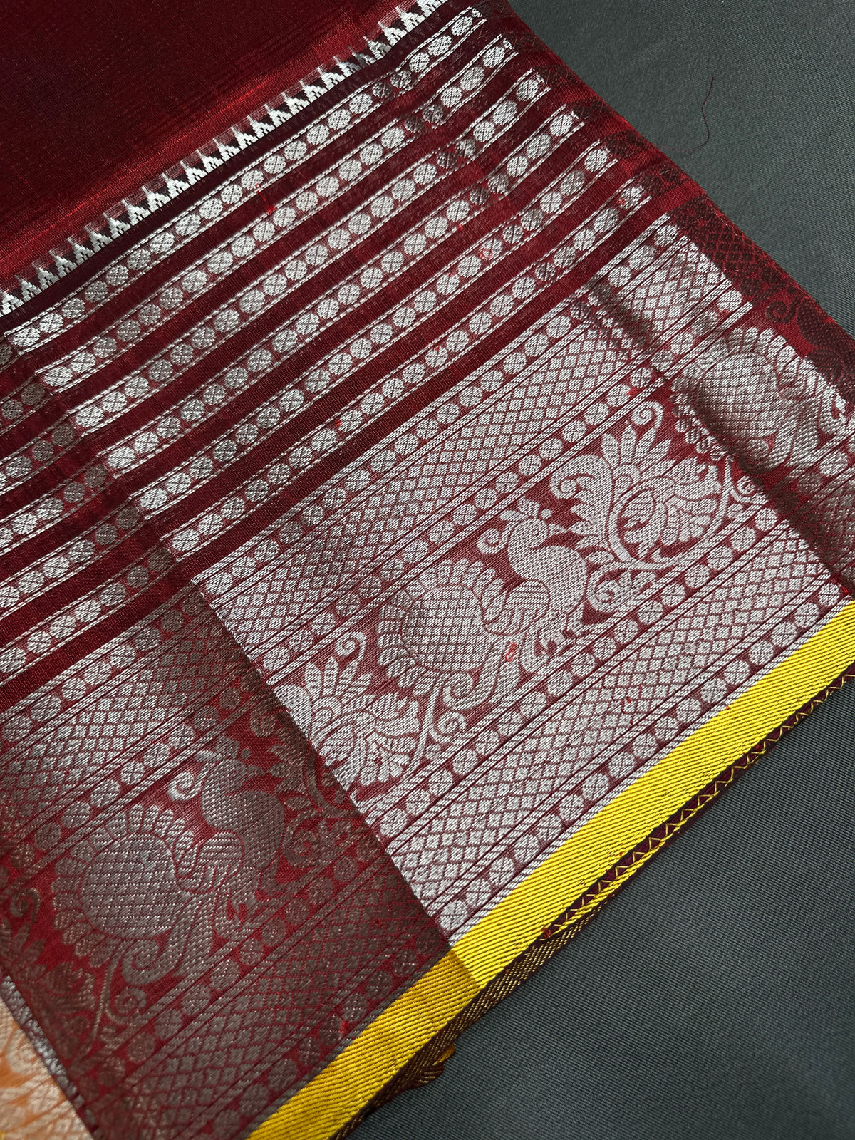 Pure Mangalgiri Red Yellow Saree with Stitched Blouse - SR001074