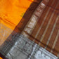 Pure Mangalgiri Brown Orange Saree with Stitched Blouse - SR001075