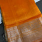 Pure Mangalgiri Brown Orange Saree with Stitched Blouse - SR001075