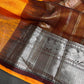 Pure Mangalgiri Brown Orange Saree with Stitched Blouse - SR001075