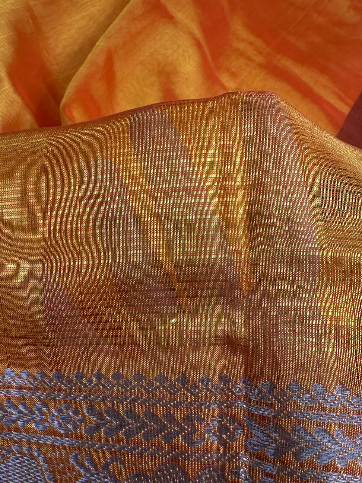 Pure Mangalgiri Brown Orange Saree with Stitched Blouse - SR001075