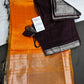 Pure Mangalgiri Brown Orange Saree with Stitched Blouse - SR001075