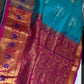 Pure Mangalgiri Blue Pink Saree with Stitched Blouse - SR001076