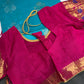 Pure Mangalgiri Blue Pink Saree with Stitched Blouse - SR001076