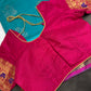 Pure Mangalgiri Blue Pink Saree with Stitched Blouse - SR001076