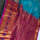 Pure Mangalgiri Blue Pink Saree with Stitched Blouse - SR001076