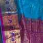 Pure Mangalgiri Blue Pink Saree with Stitched Blouse - SR001076