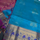 Pure Mangalgiri Blue Pink Saree with Stitched Blouse - SR001076