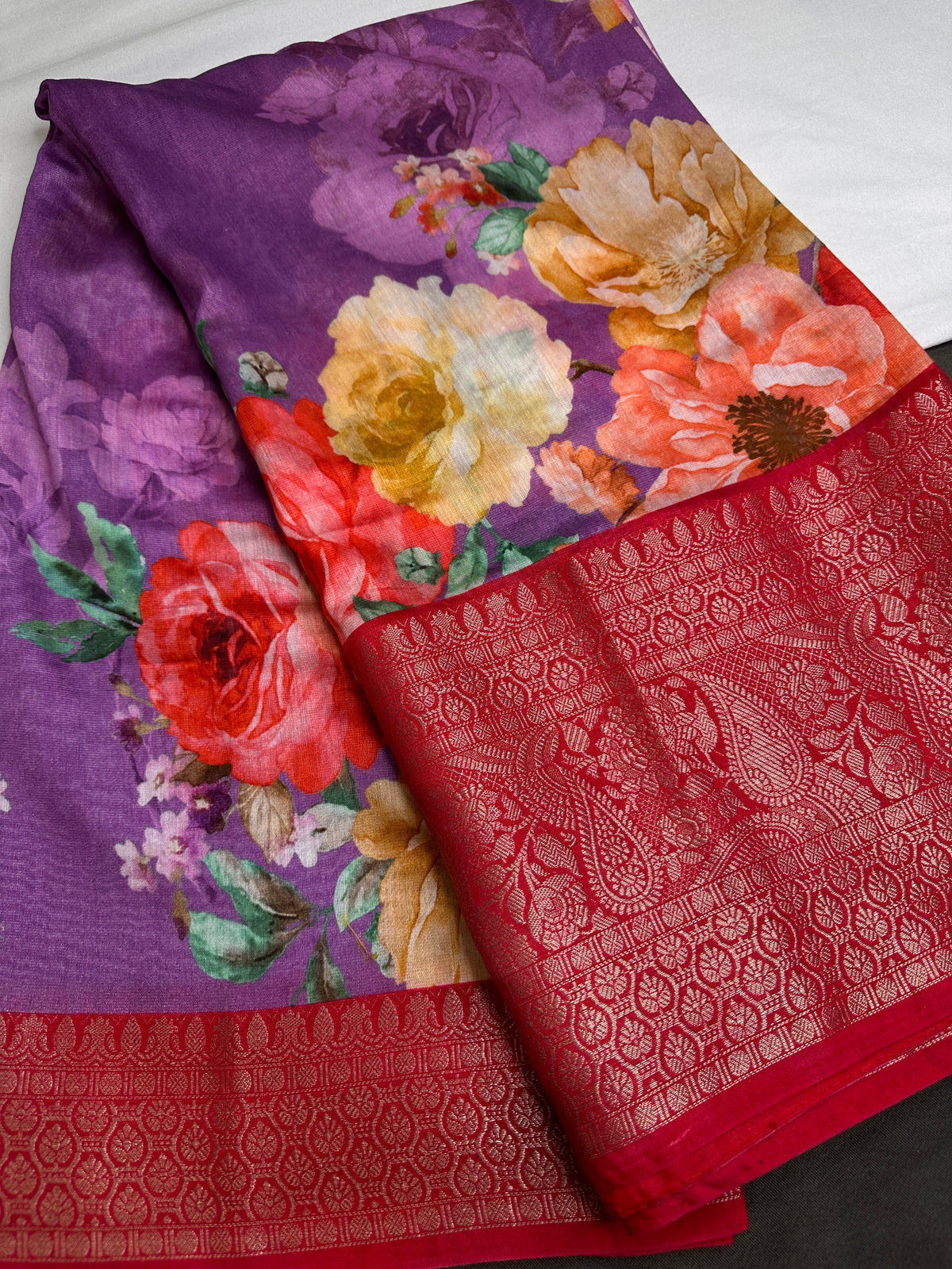Lavender Chanderi Silk Saree with Mangalgiri Border - SR001077