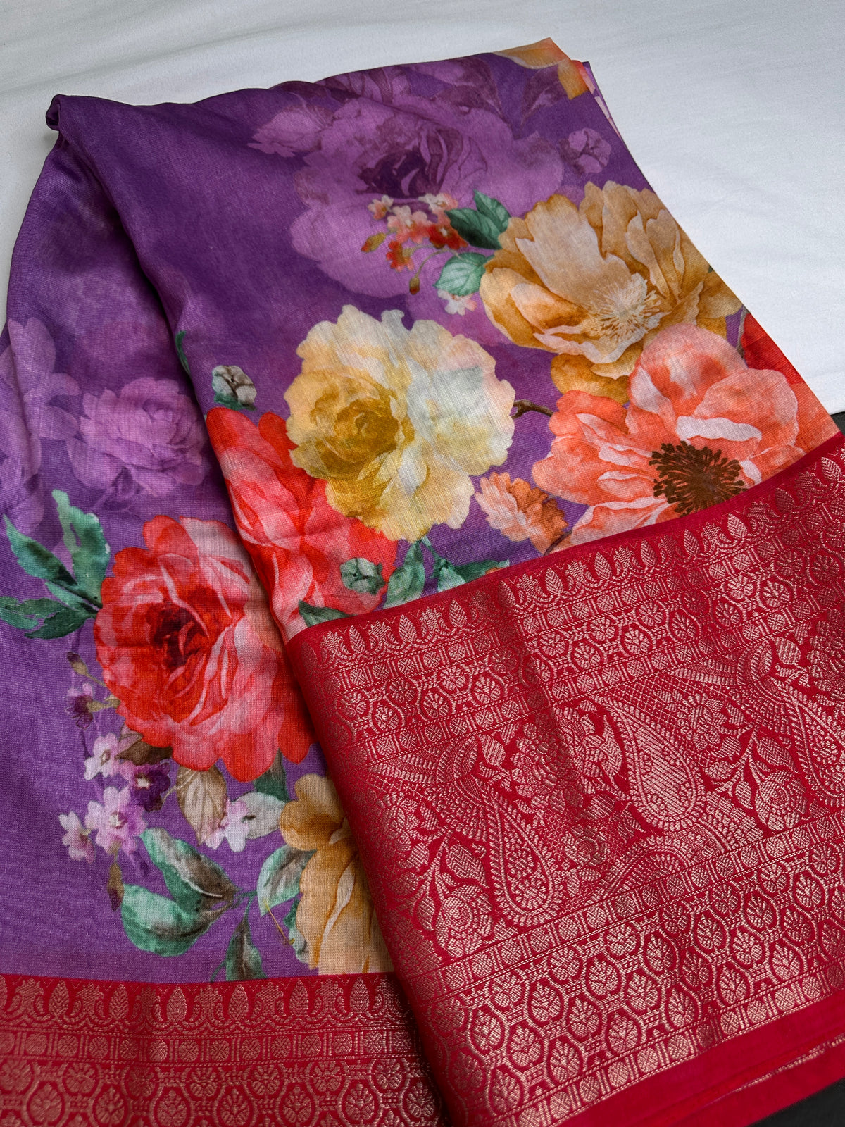 Lavender Chanderi Silk Saree with Mangalgiri Border - SR001077
