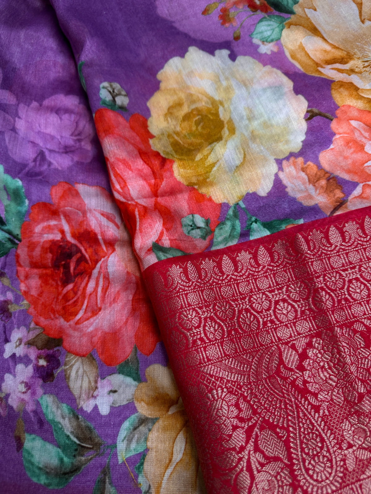 Lavender Chanderi Silk Saree with Mangalgiri Border - SR001077