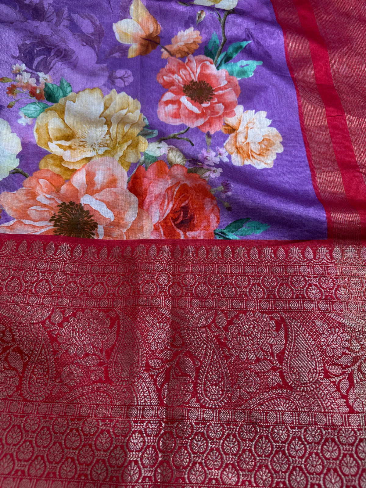 Lavender Chanderi Silk Saree with Mangalgiri Border - SR001077