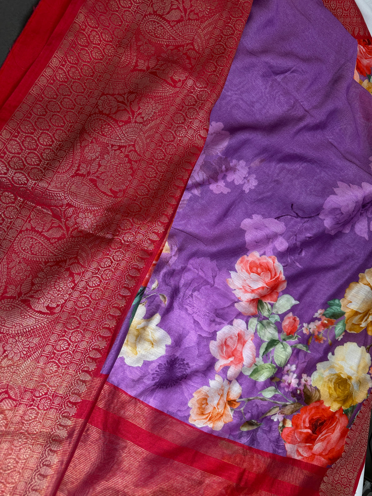 Lavender Chanderi Silk Saree with Mangalgiri Border - SR001077
