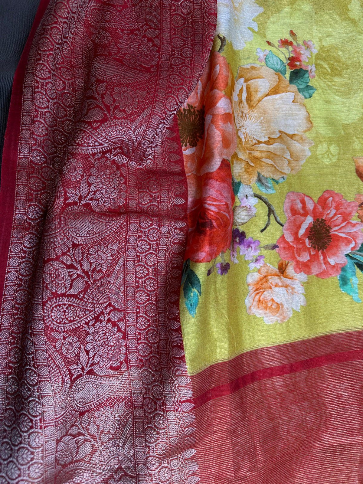 Yellow Green Chanderi Silk Saree with Mangalgiri Border - SR001078