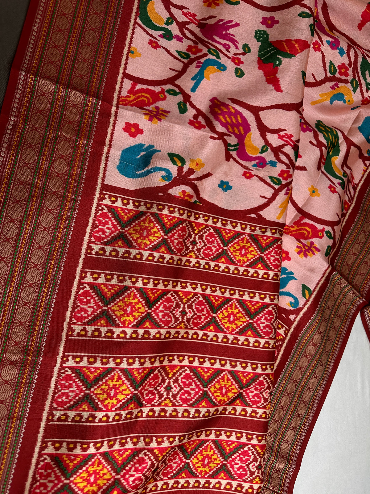 Red Multicolor Printed Saree with Mangalgiri Border - SR001080