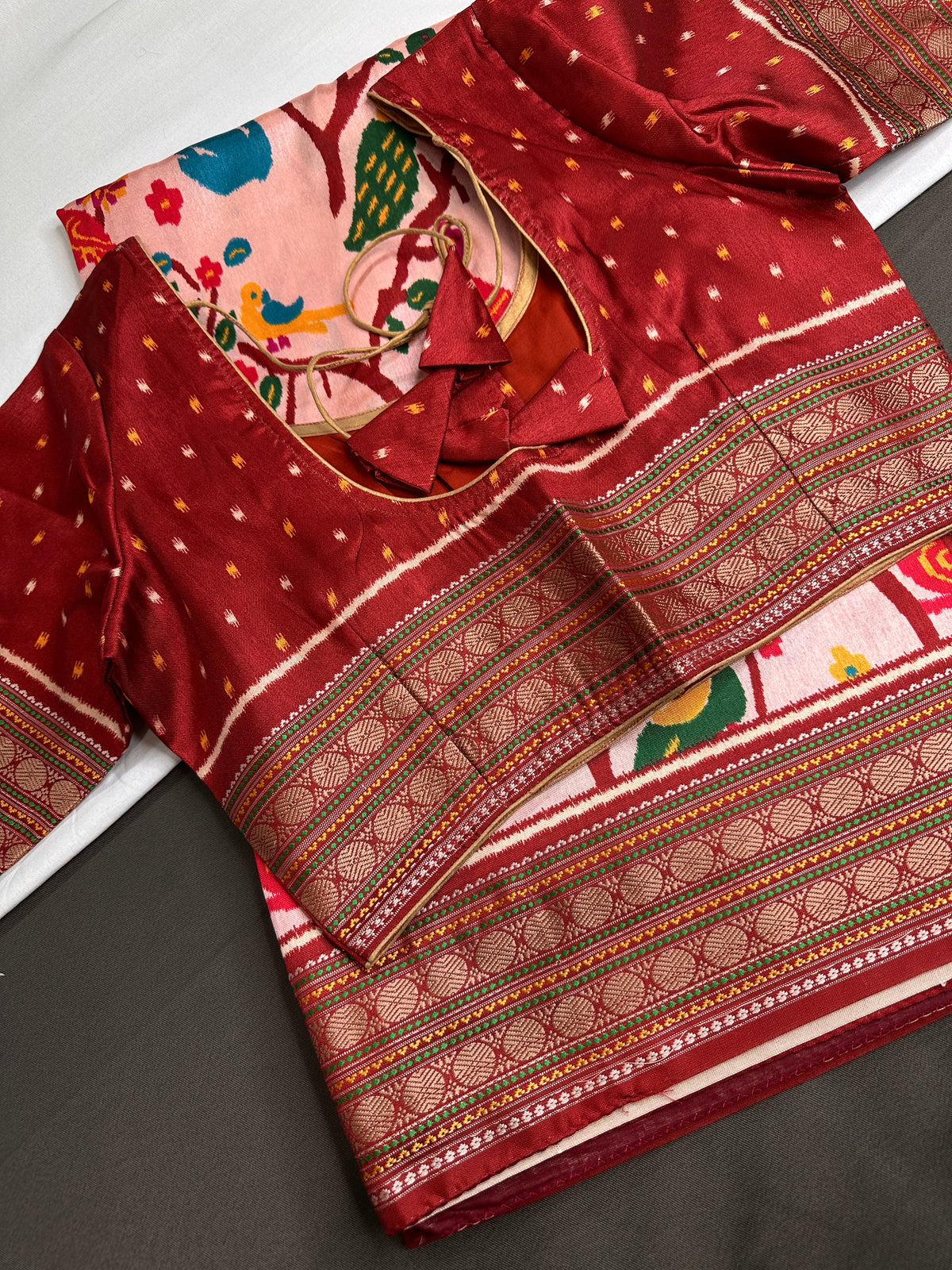 Red Multicolor Printed Saree with Mangalgiri Border - SR001080
