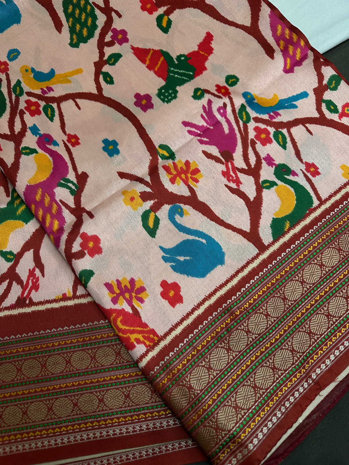 Red Multicolor Printed Saree with Mangalgiri Border - SR001080