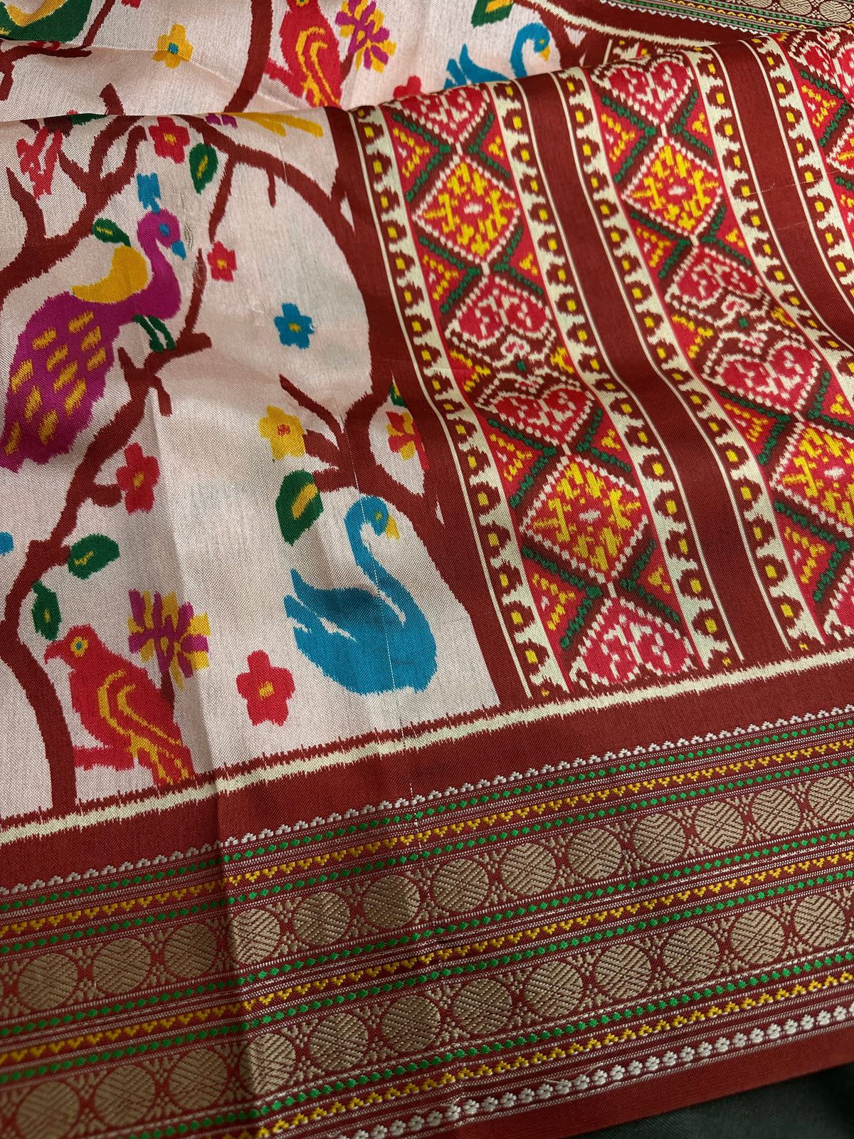 Red Multicolor Printed Saree with Mangalgiri Border - SR001080