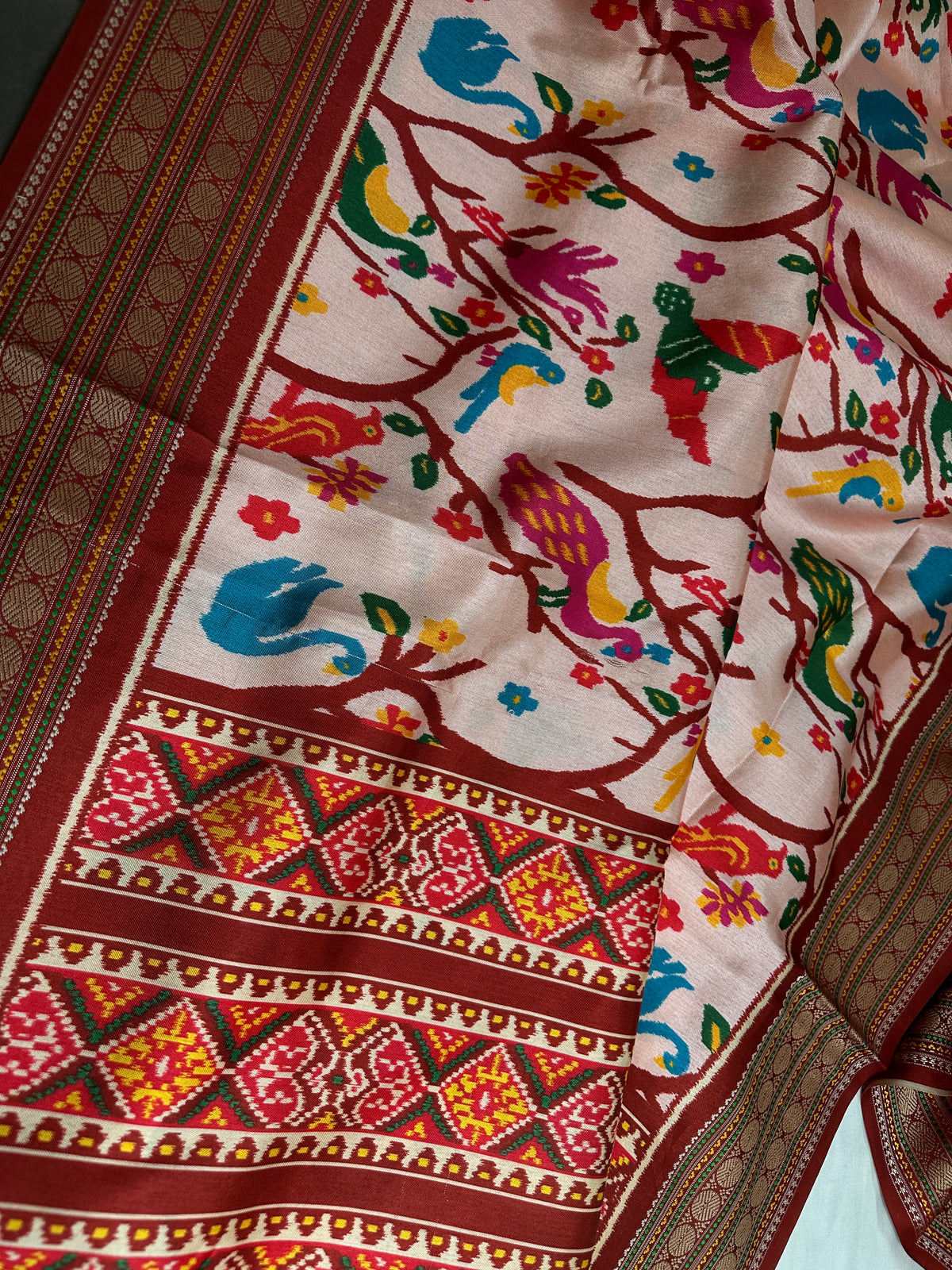 Red Multicolor Printed Saree with Mangalgiri Border - SR001080