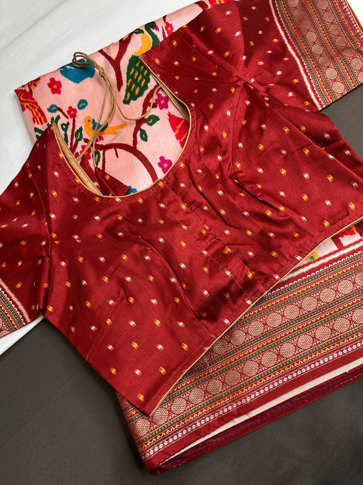Red Multicolor Printed Saree with Mangalgiri Border - SR001080